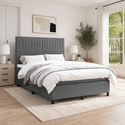 Box Spring Bed with Pocket Mattress Grey Double Size 137x187 cm Adjustable