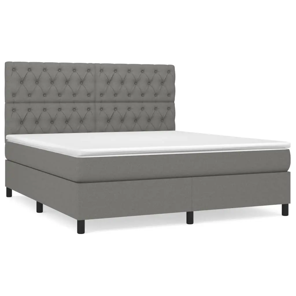 Box Spring Bed with Mattress Fabric Queen Size 152x203 cm Dark Grey