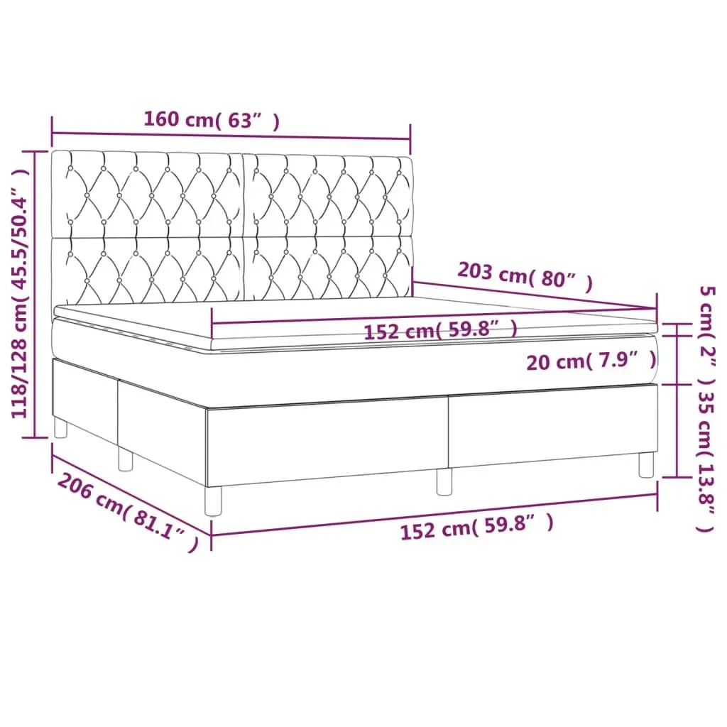 Box Spring Bed with Mattress Fabric Queen Size 152x203 cm Dark Grey
