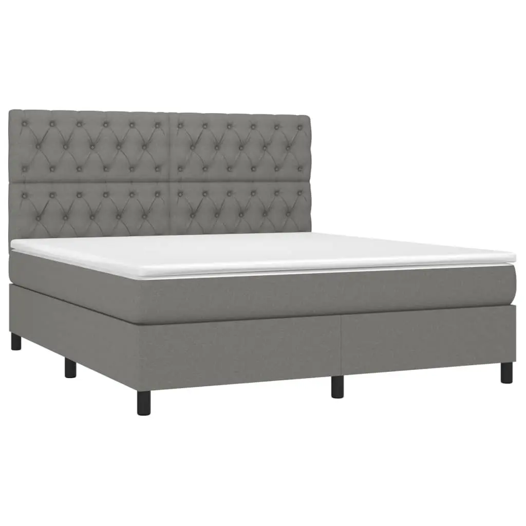 Box Spring Bed with Mattress Fabric Queen Size 152x203 cm Dark Grey