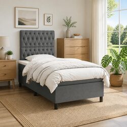 King Single Box Spring Bed with Pocket Mattress Adjustable Headboard Dark Grey