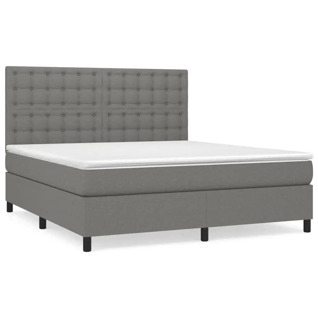 Queen Size Bed Frame with Pocket Spring Mattress Dark Grey Fabric 153x203 cm
