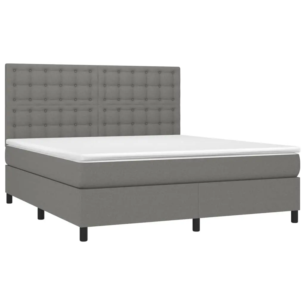 Queen Size Bed Frame with Pocket Spring Mattress Dark Grey Fabric 153x203 cm