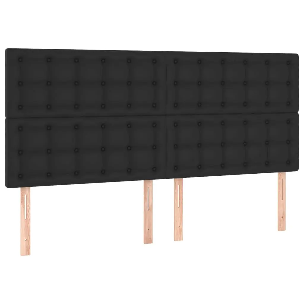 Queen Size Box Spring Bed Faux Leather Black with Pocket Spring Mattress