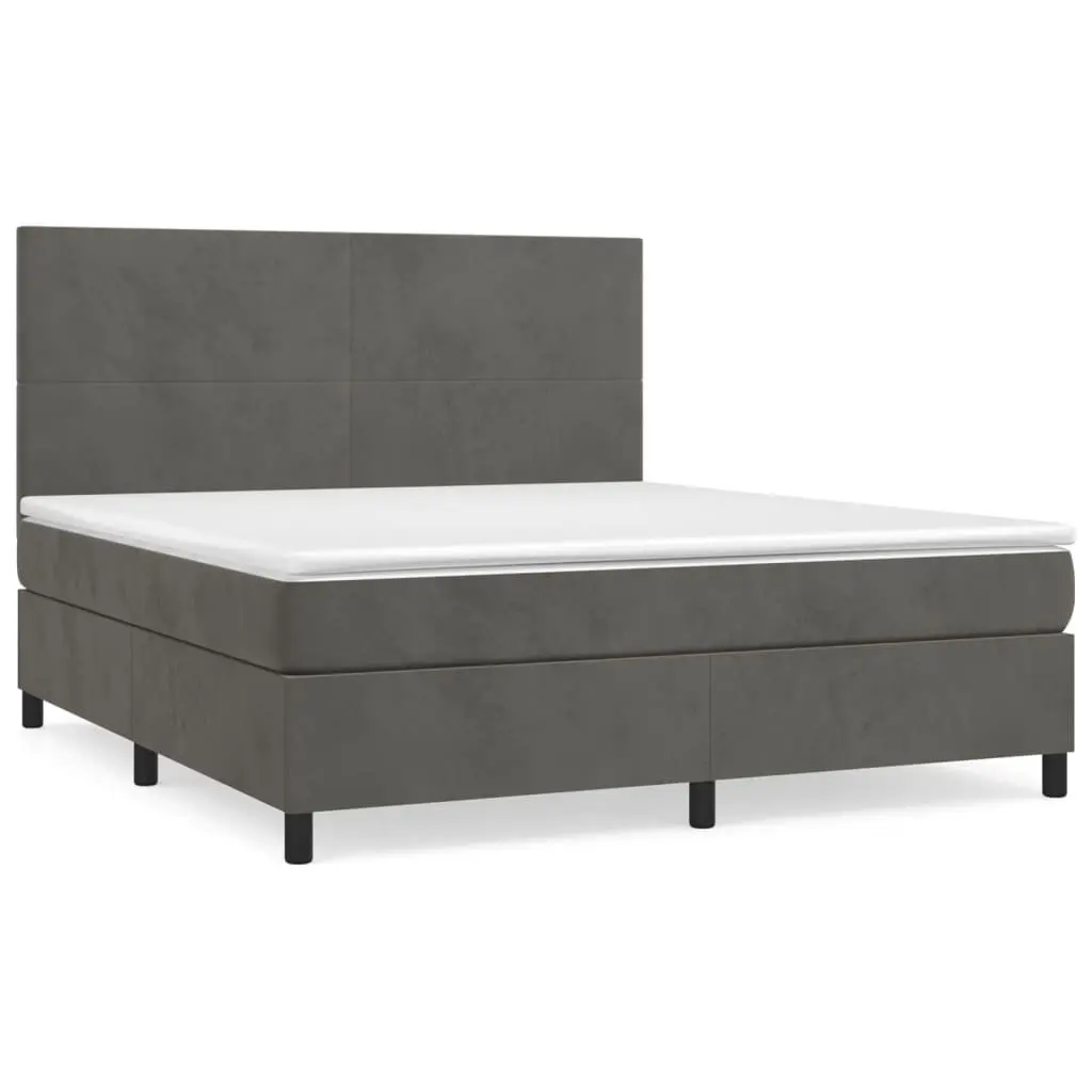 Queen Size Box Spring Bed with Pocket Spring Mattress Grey Velvet Headboard