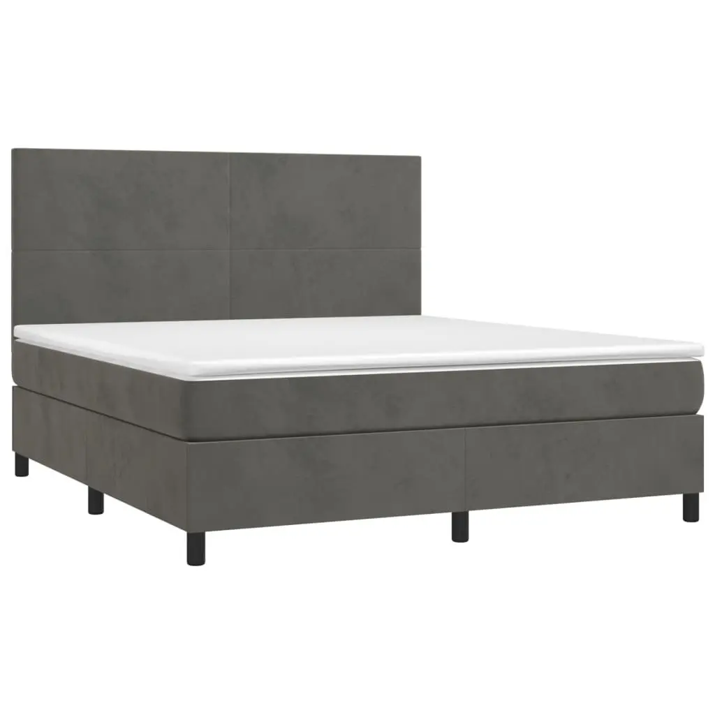 Queen Size Box Spring Bed with Pocket Spring Mattress Grey Velvet Headboard