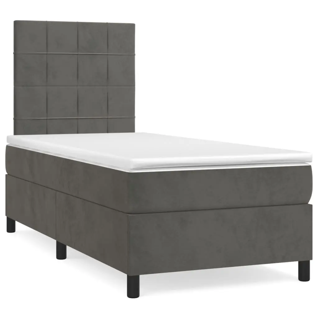 Box Spring Bed with Pocket Spring Mattress Adjustable Headboard Grey Velvet King Single 106x203cm