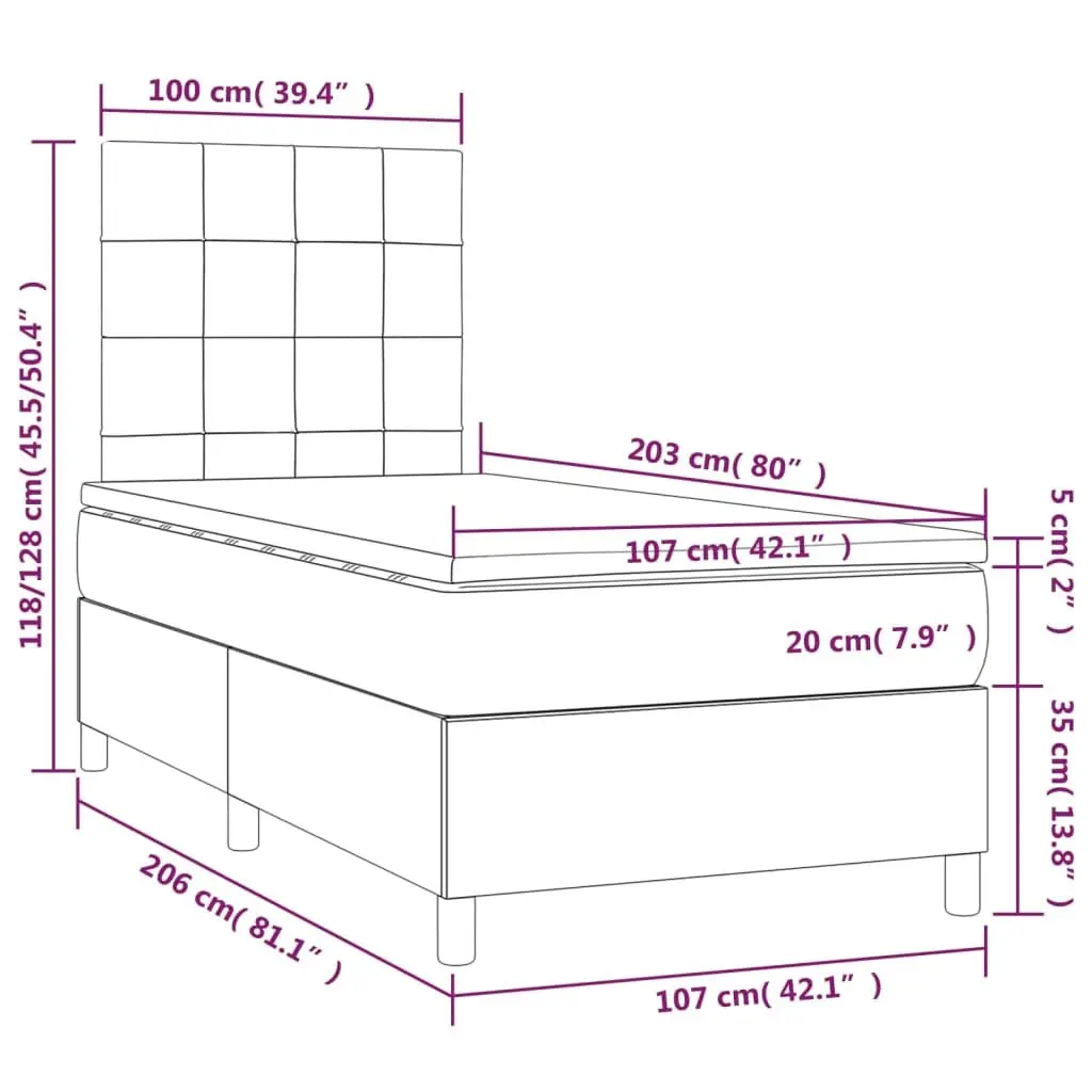 Box Spring Bed with Pocket Spring Mattress Adjustable Headboard Grey Velvet King Single 106x203cm