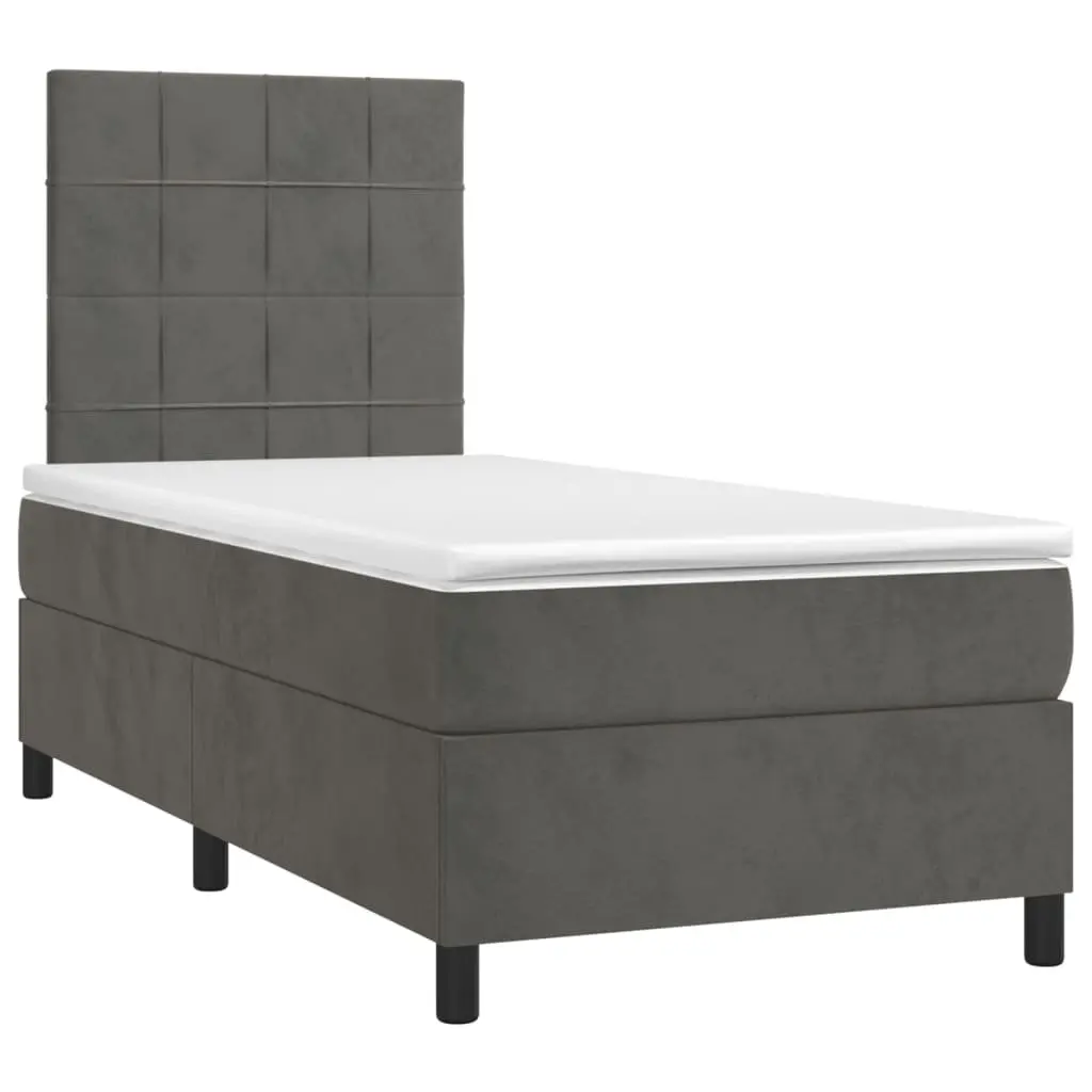 Box Spring Bed with Pocket Spring Mattress Adjustable Headboard Grey Velvet King Single 106x203cm