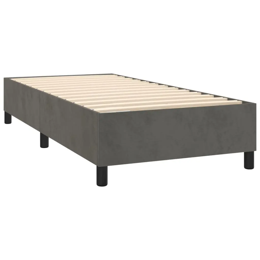 Box Spring Bed with Pocket Spring Mattress Adjustable Headboard Grey Velvet King Single 106x203cm