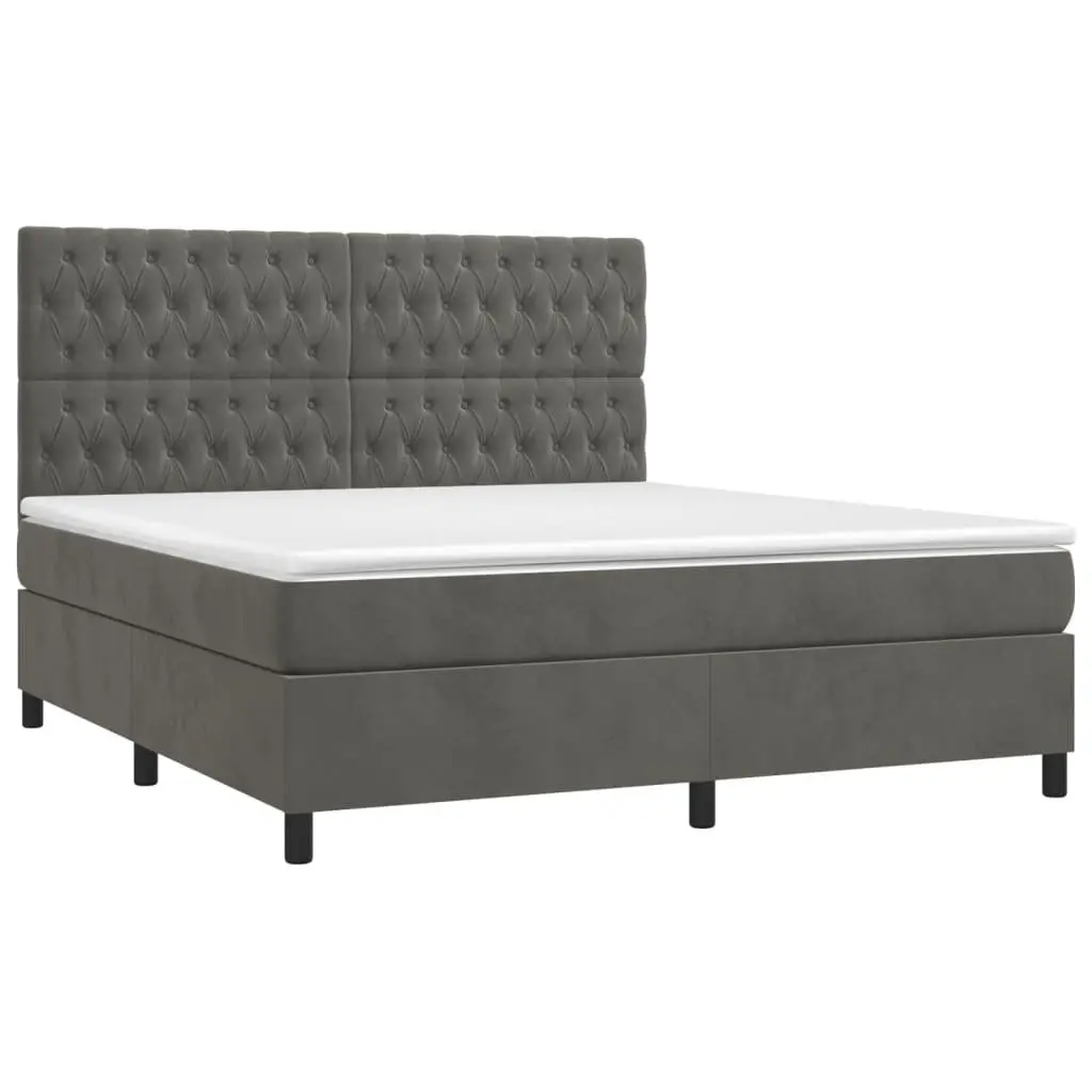 Queen Size Box Spring Bed with Pocket Mattress Velvet Headboard 153x203 cm Grey