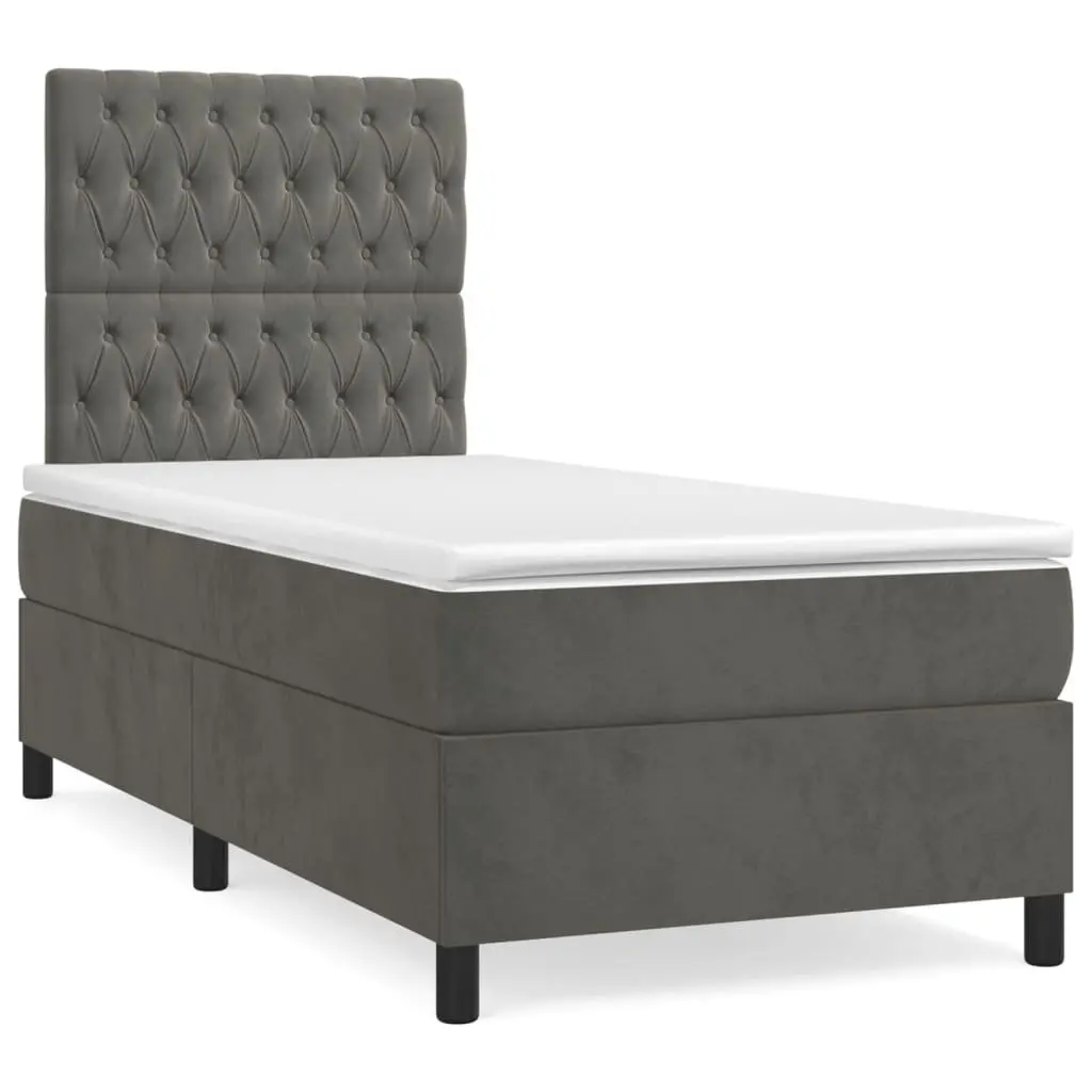 Box Spring Bed Velvet King Single Pocket Spring Mattress Grey 106x203 cm