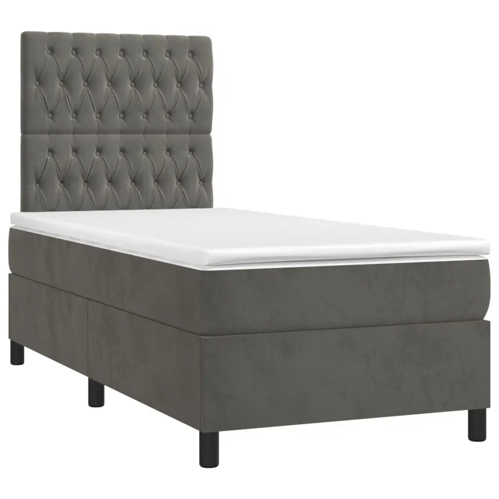 Box Spring Bed Velvet King Single Pocket Spring Mattress Grey 106x203 cm