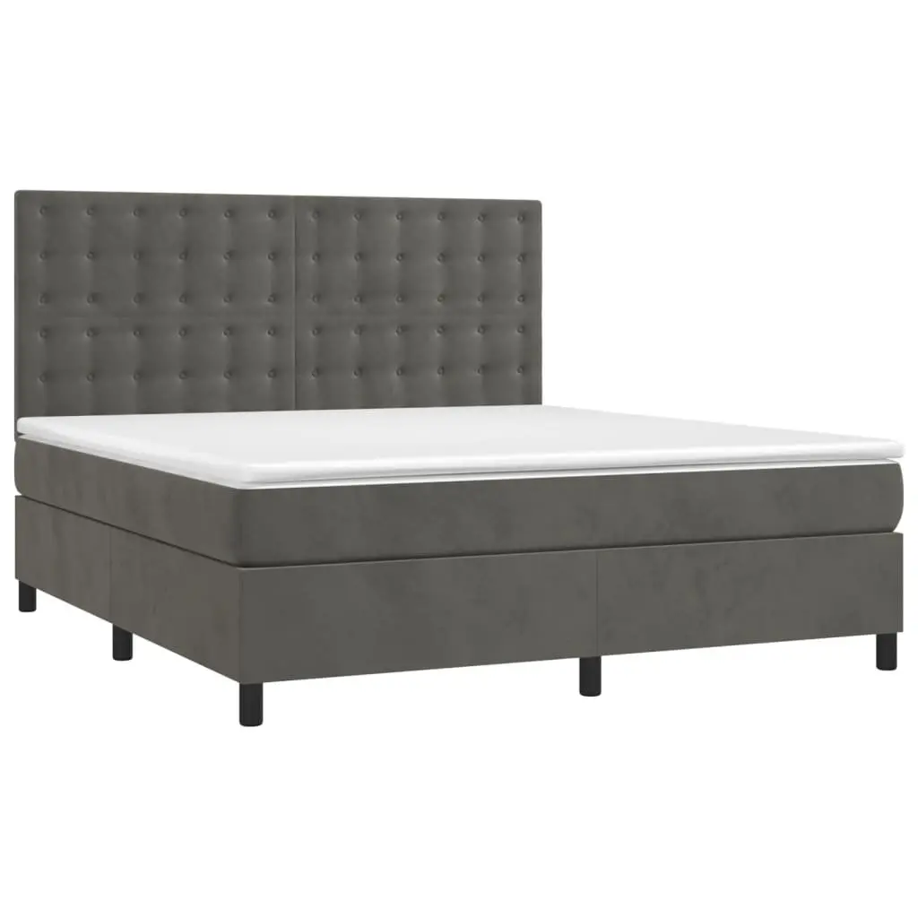 Queen Size Box Spring Bed with Pocket Spring Mattress Grey Velvet Adjustable