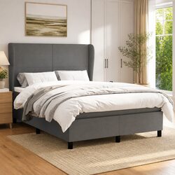 Double Box Spring Bed with Pocket Mattress Adjustable Headboard Grey 137x187cm