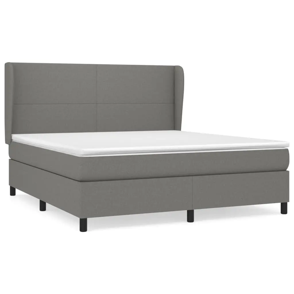 Queen Size Dark Grey Fabric Bed with Adjustable Headboard and Pocket Spring Mattress