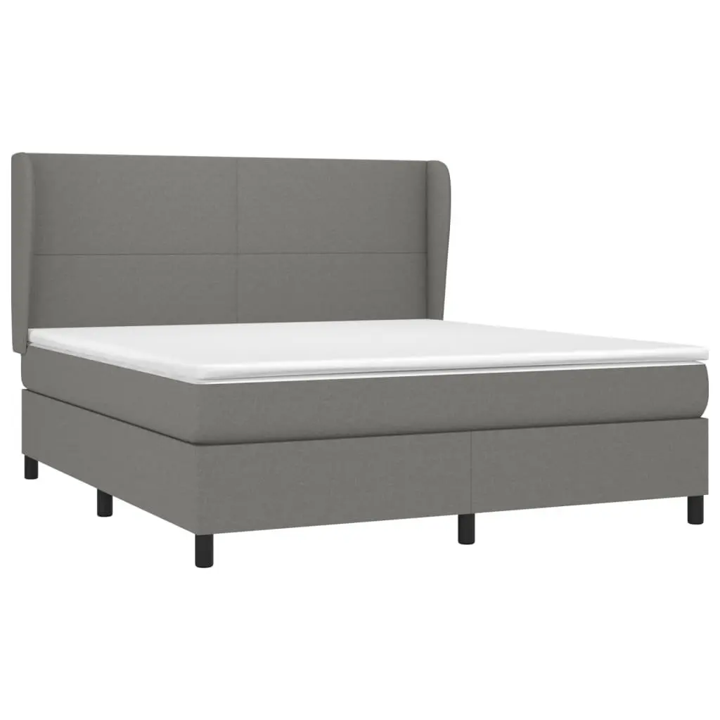 Queen Size Dark Grey Fabric Bed with Adjustable Headboard and Pocket Spring Mattress