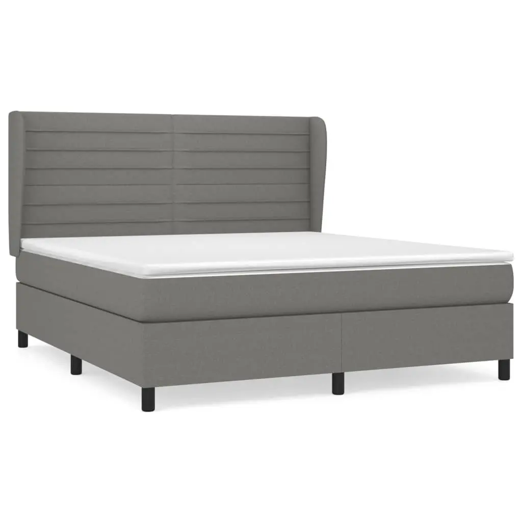 Queen Size Boxspring Bed Fabric Frame Adjustable Headboard Dark Grey with Pocket Spring Mattress