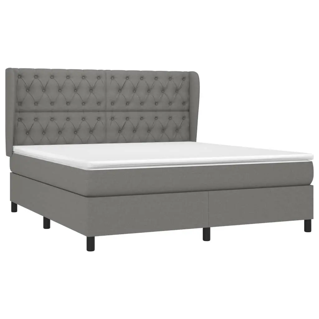 Queen Size Bed with Fabric Box Spring and Pocket Spring Mattress in Grey with Adjustable Headboard