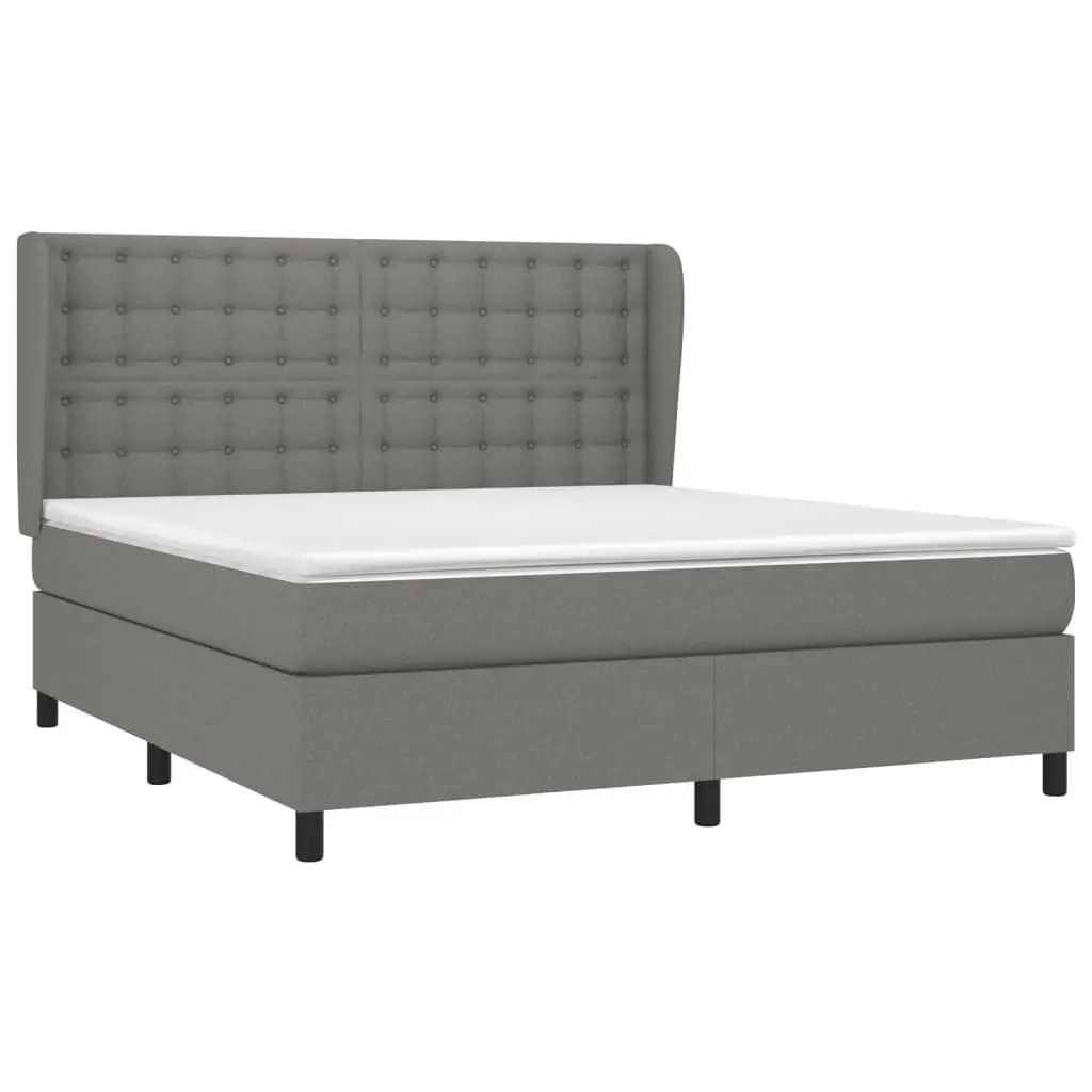 Queen Bed with Dark Grey Fabric Headboard and Pocket Spring Mattress Adjustable Height Slatted Base