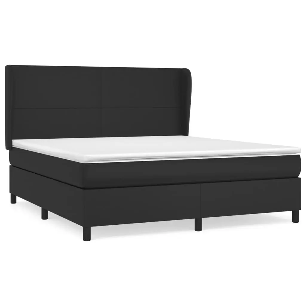 Queen Size Box Bed Faux Leather Frame with Integrated Pocket Spring Mattress Black