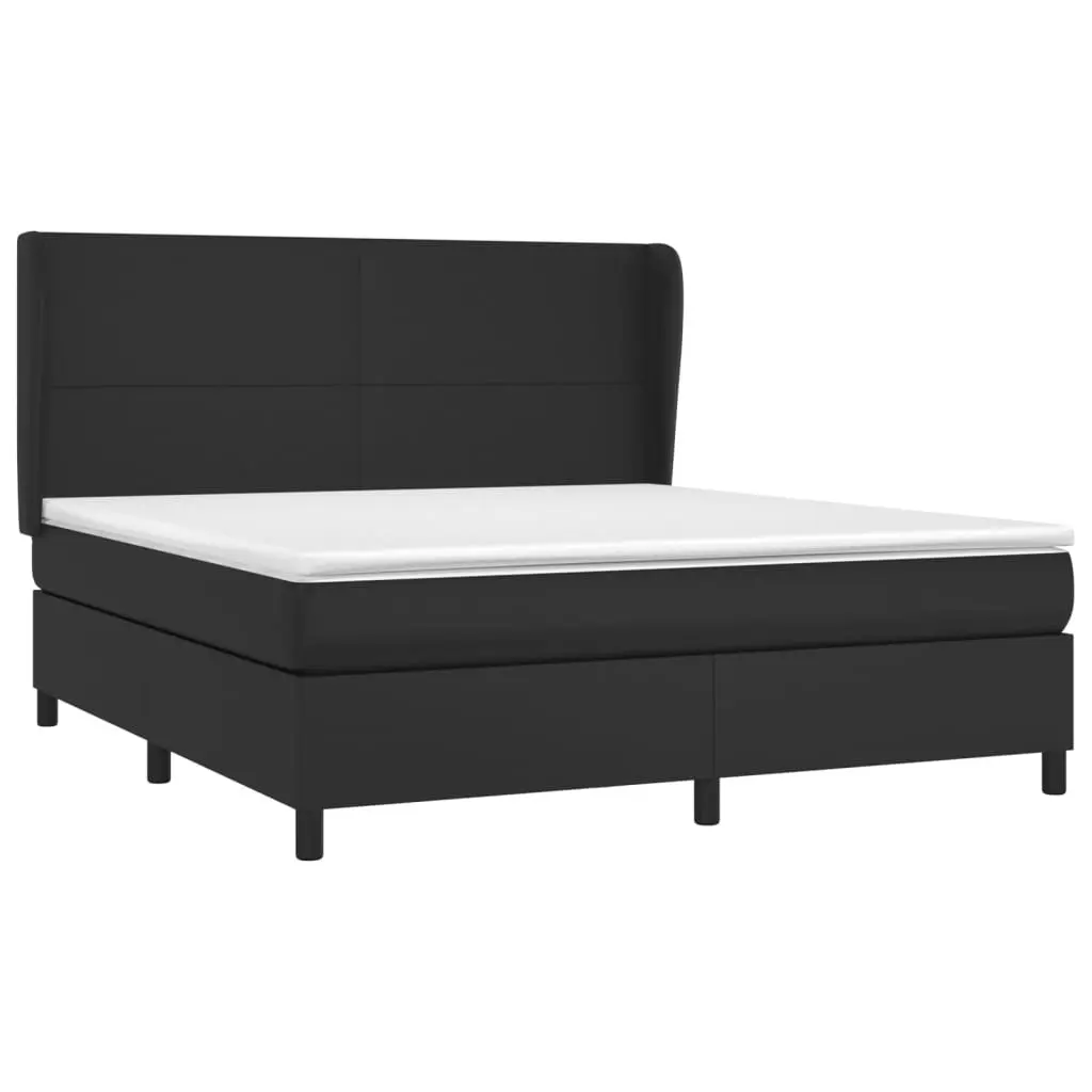 Queen Size Box Bed Faux Leather Frame with Integrated Pocket Spring Mattress Black