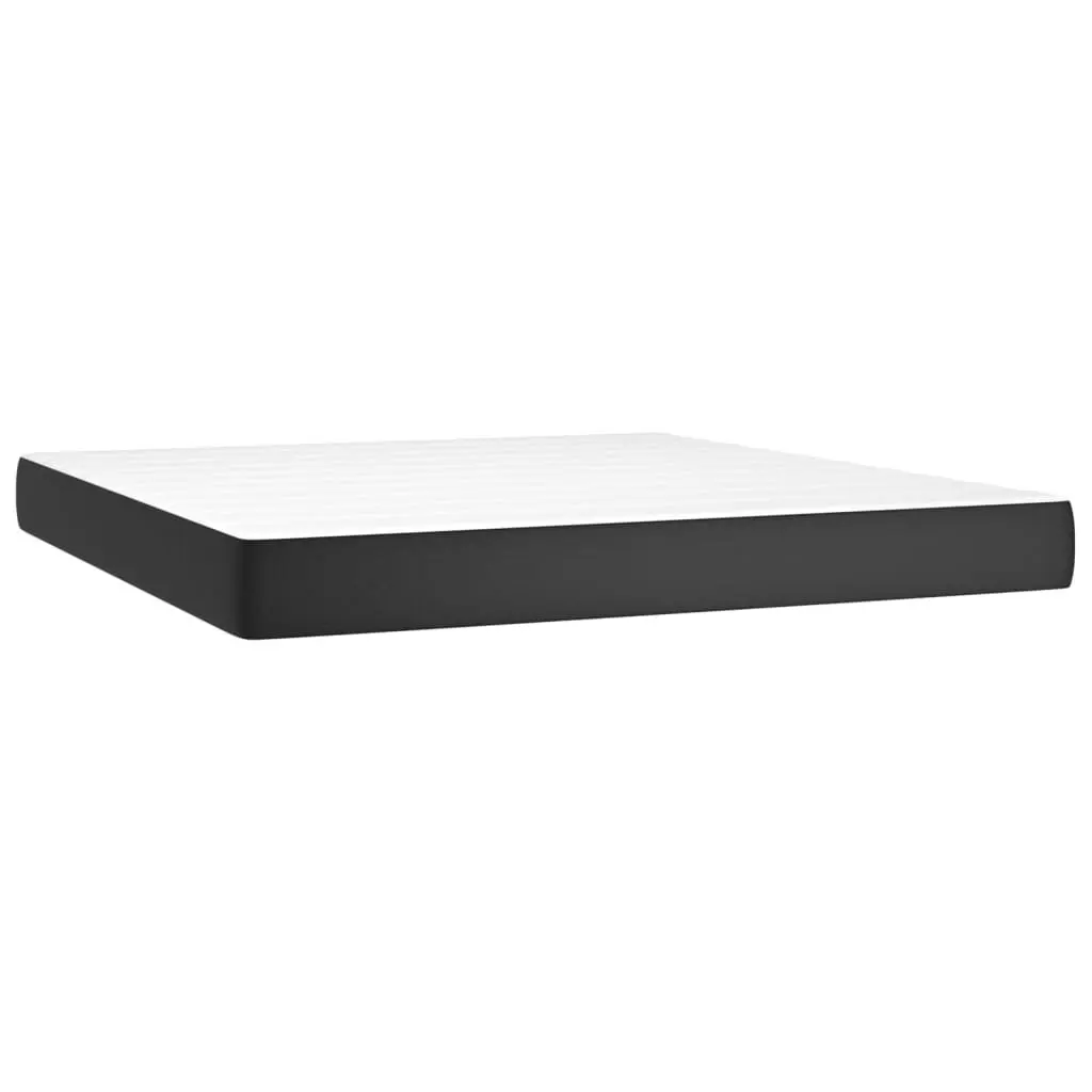 Queen Size Box Spring Bed Black Faux Leather with Pocket Spring Mattress and Adjustable Headboard
