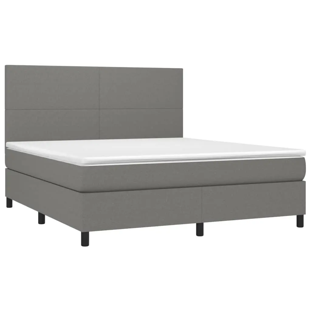 Queen Size Box Spring Bed with Built-in Mattress LED Headboard Dark Grey