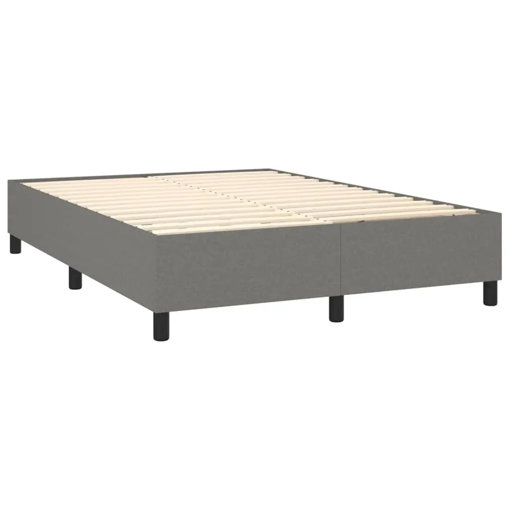 Queen Size Box Spring Bed with Pocket Mattress LED Headboard Grey Fabric