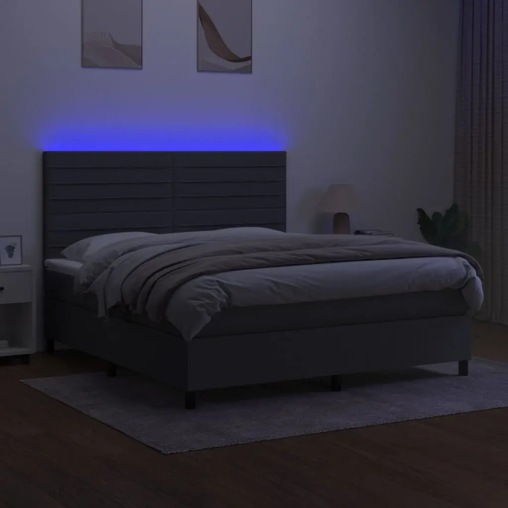 Box Spring Bed with Pocket Spring Mattress Adjustable Headboard Grey Queen Size