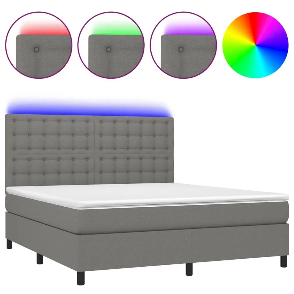 Queen Size Box Spring Bed Fabric Pocket Spring Mattress Adjustable LED Headboard Grey 153x203cm