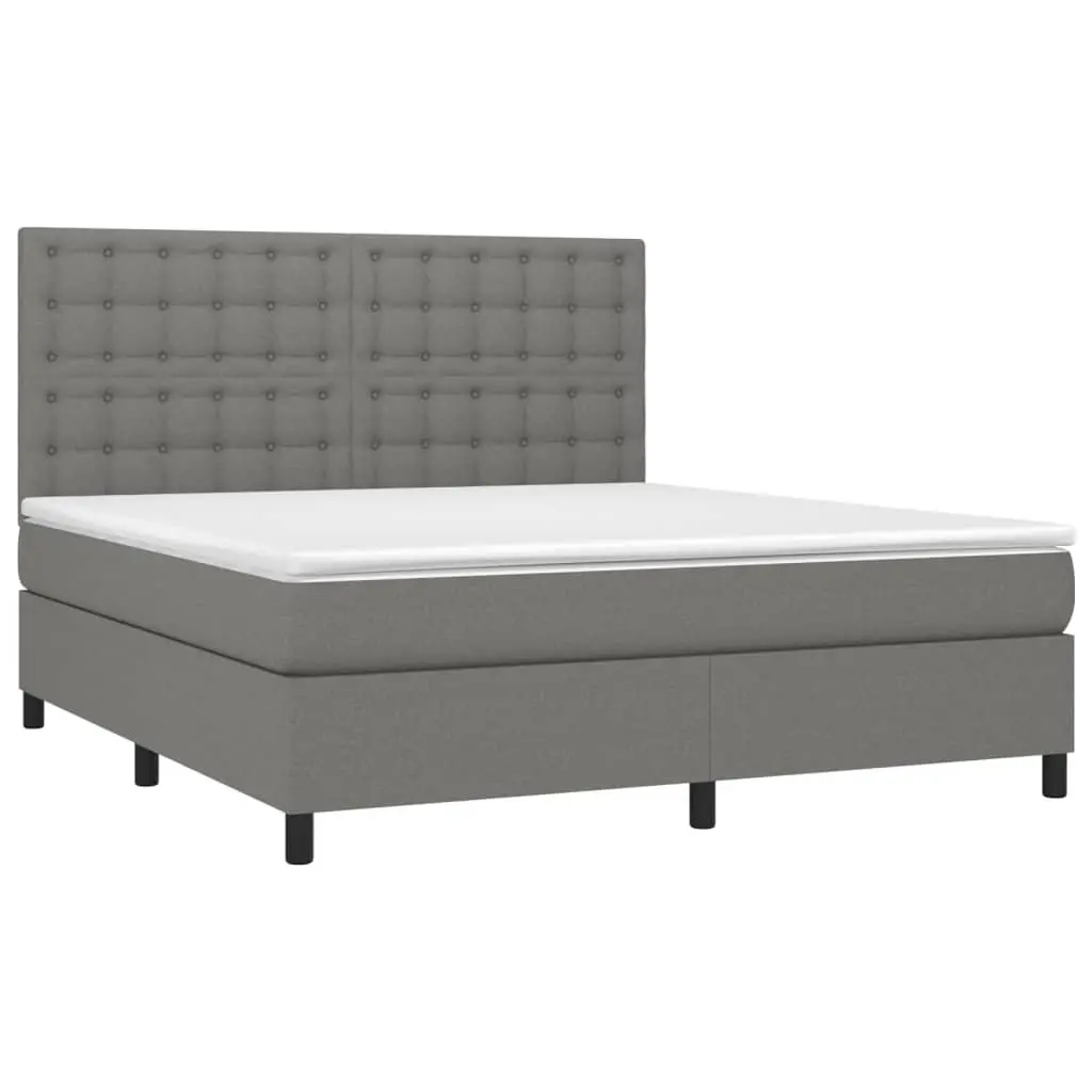 Queen Size Box Spring Bed Fabric Pocket Spring Mattress Adjustable LED Headboard Grey 153x203cm