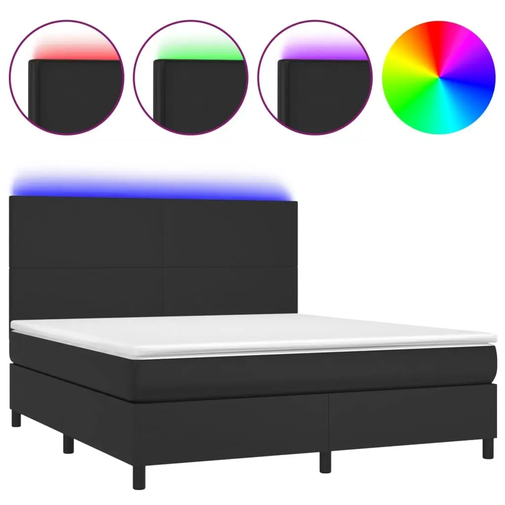 Box Spring Bed with Pocket Spring Mattress Adjustable Headboard Black Faux Leather Queen Size
