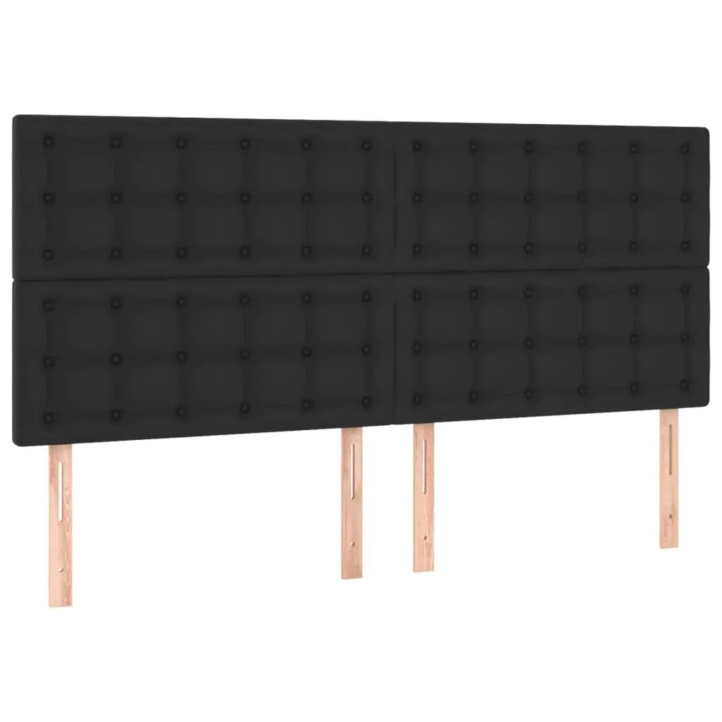 Queen Size Box Spring Bed with Pocket Mattress LED Headboard Black Faux Leather