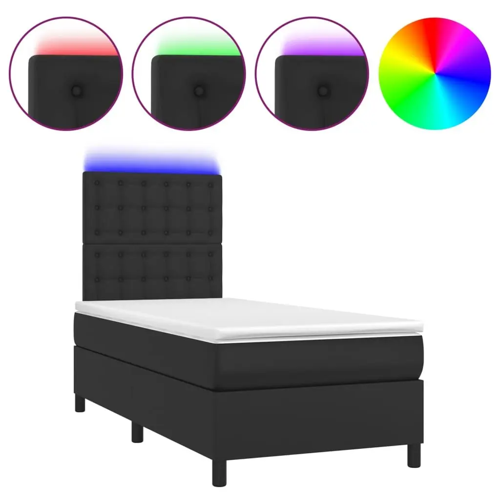 King Single Box Spring Bed with Pocket Mattress Adjustable Headboard LED Lights