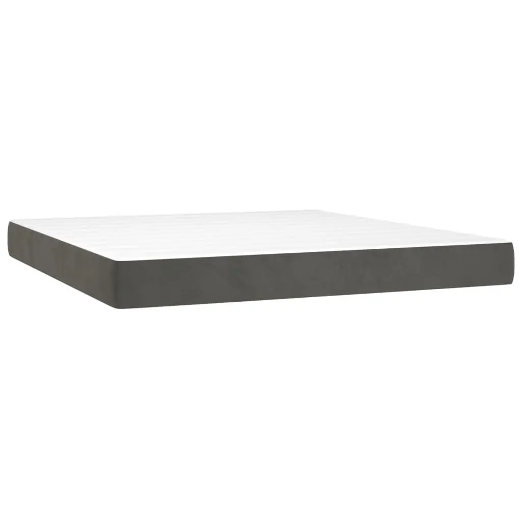 Queen Size Velvet Box Spring Bed with Adjustable LED Headboard Pocket Spring Mattress Dark Grey