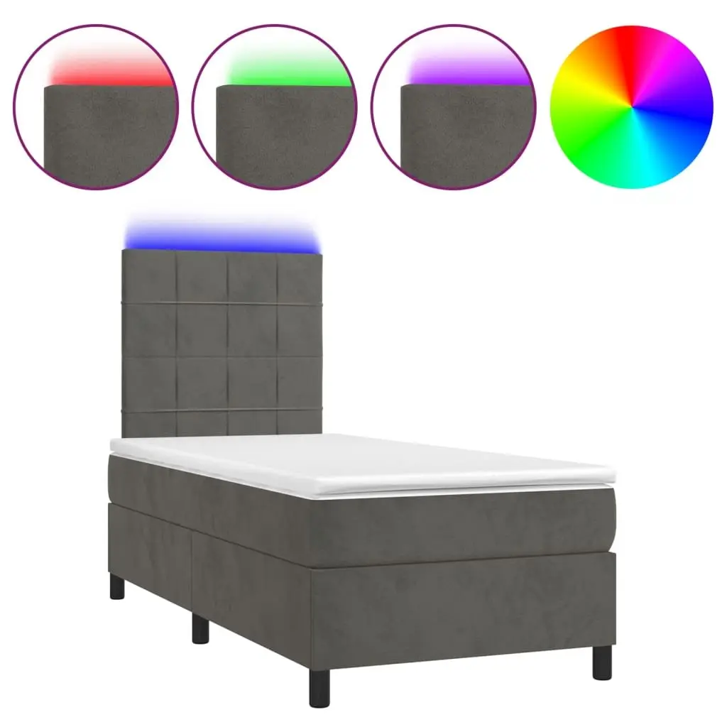 Box Spring Bed with Velvet Headboard Pocket Spring Mattress King Single Dark Grey