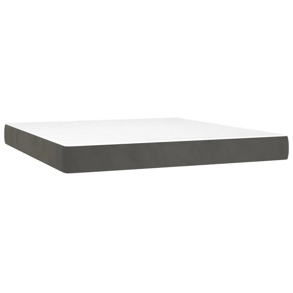 Queen Size Box Spring Bed with Pocket Spring Mattress LED Headboard Grey Velvet