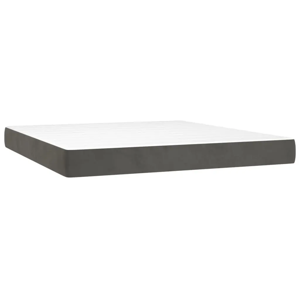 Box Spring Bed Velvet Queen Size Grey with LED Lights and Pocket Spring Mattress