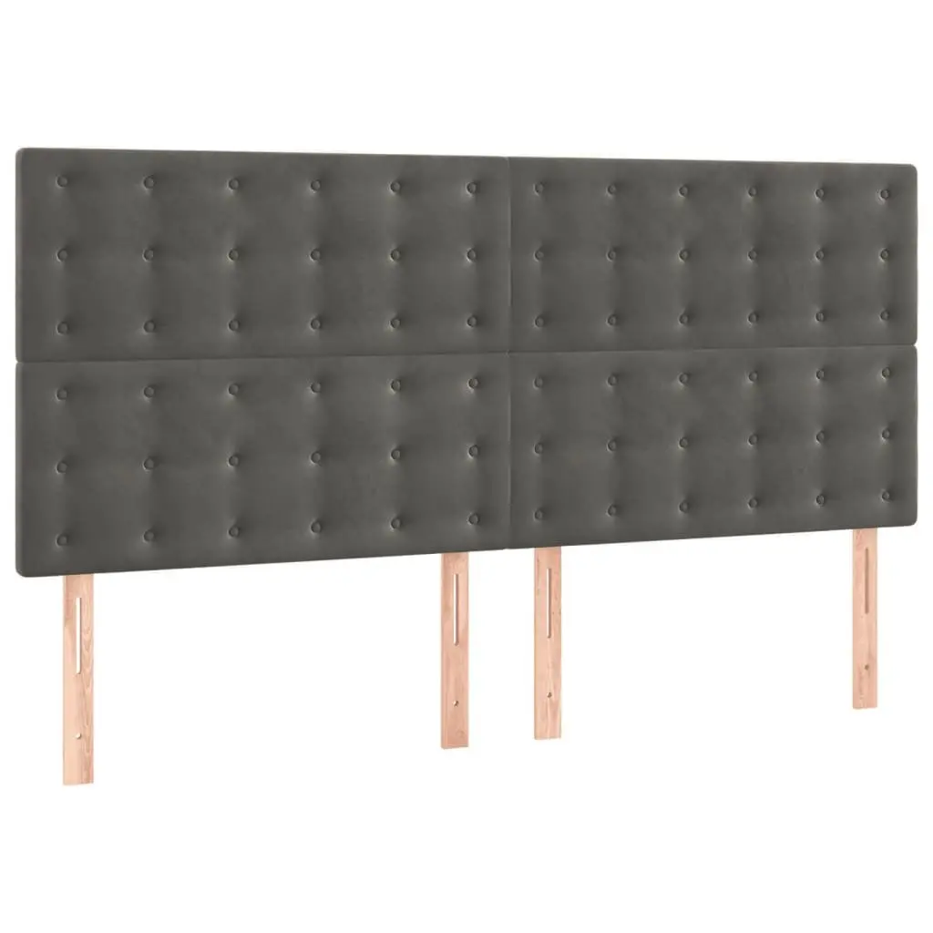 Box Spring Bed Velvet Queen Size Grey with LED Lights and Pocket Spring Mattress