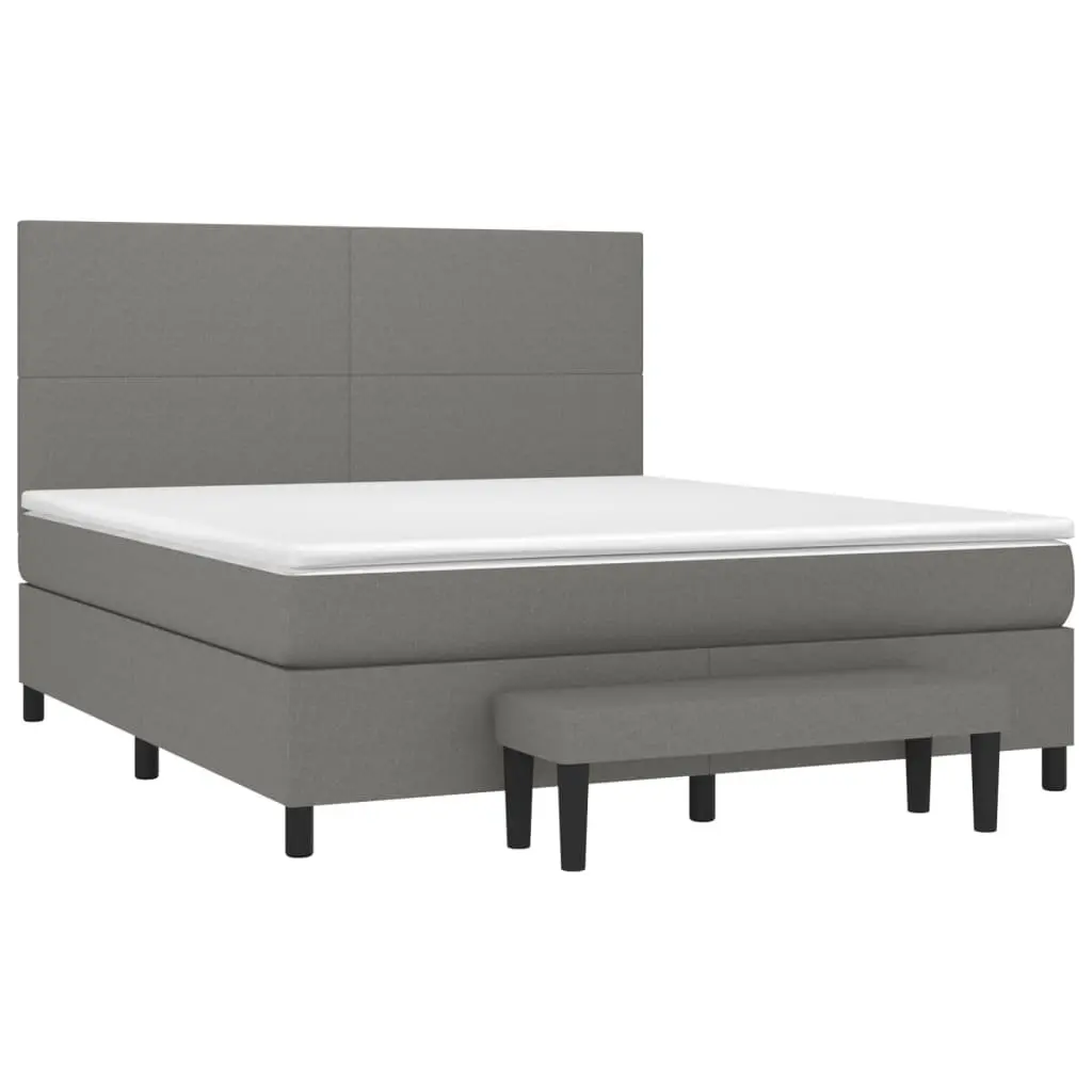 Queen Size Pocket Spring Mattress Bed Grey Fabric Adjustable Headboard