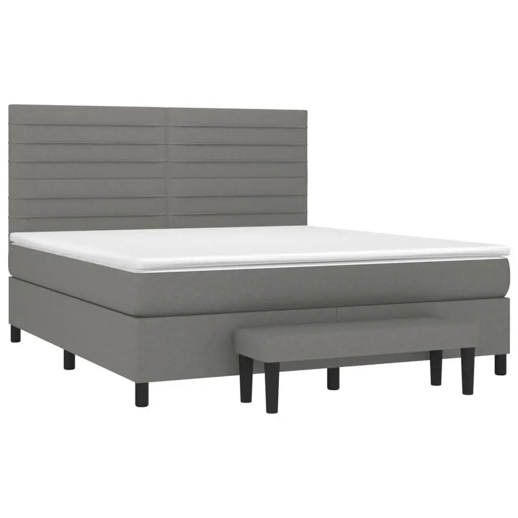 Queen Box Spring Bed with Mattress Dark Grey Fabric Adjustable Headboard