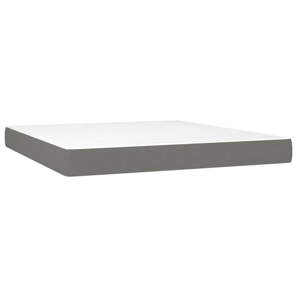 Queen Box Spring Bed with Mattress Dark Grey Fabric Adjustable Headboard