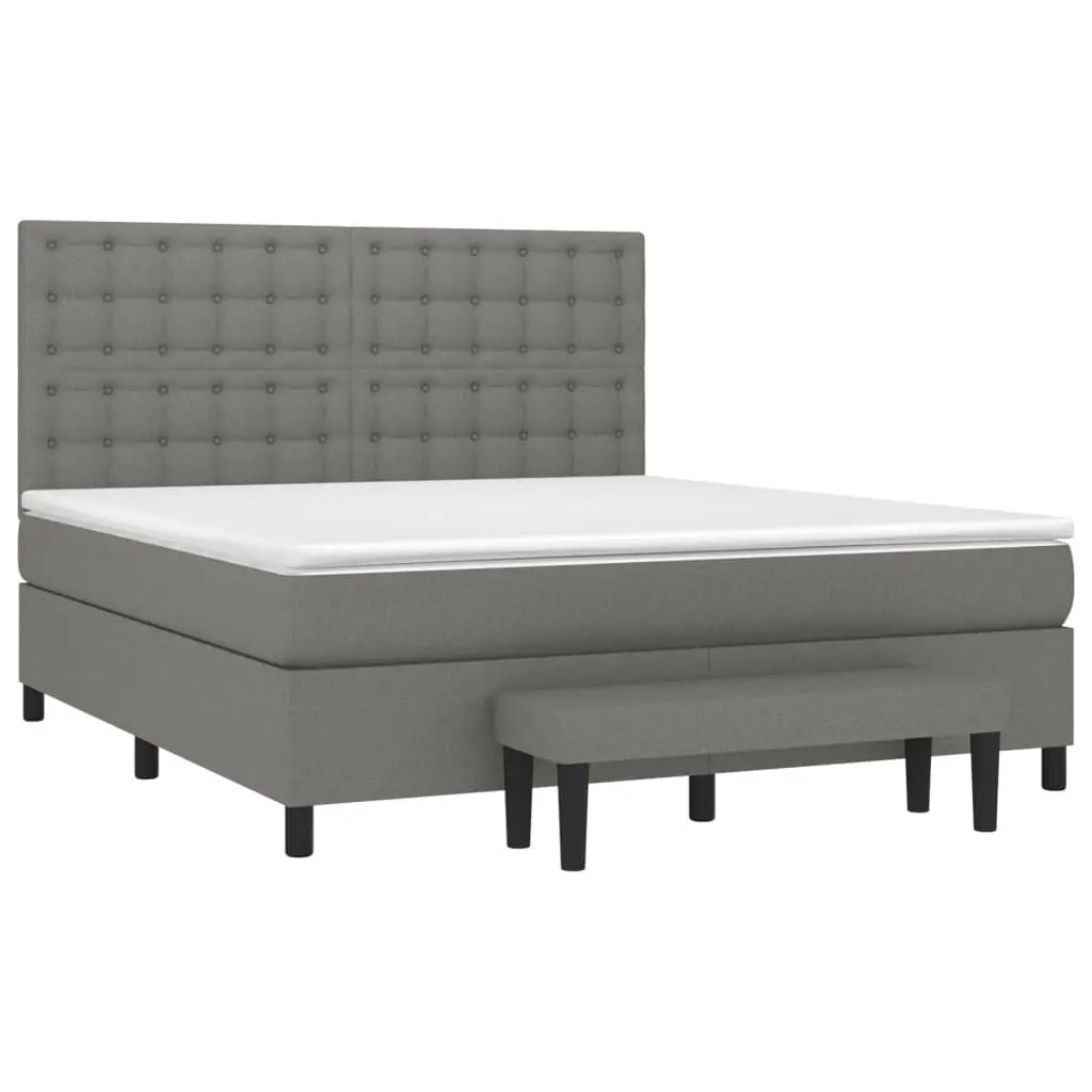 Queen Box Spring Bed Fabric Dark Grey Adjustable Headboard 152x203 cm