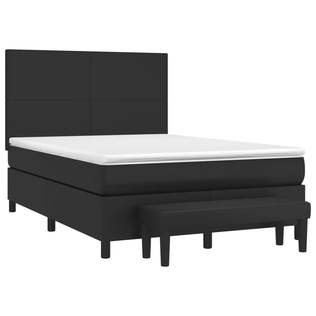 Queen Size Box Spring Bed with Pocket Mattress Adjustable Headboard Black Faux