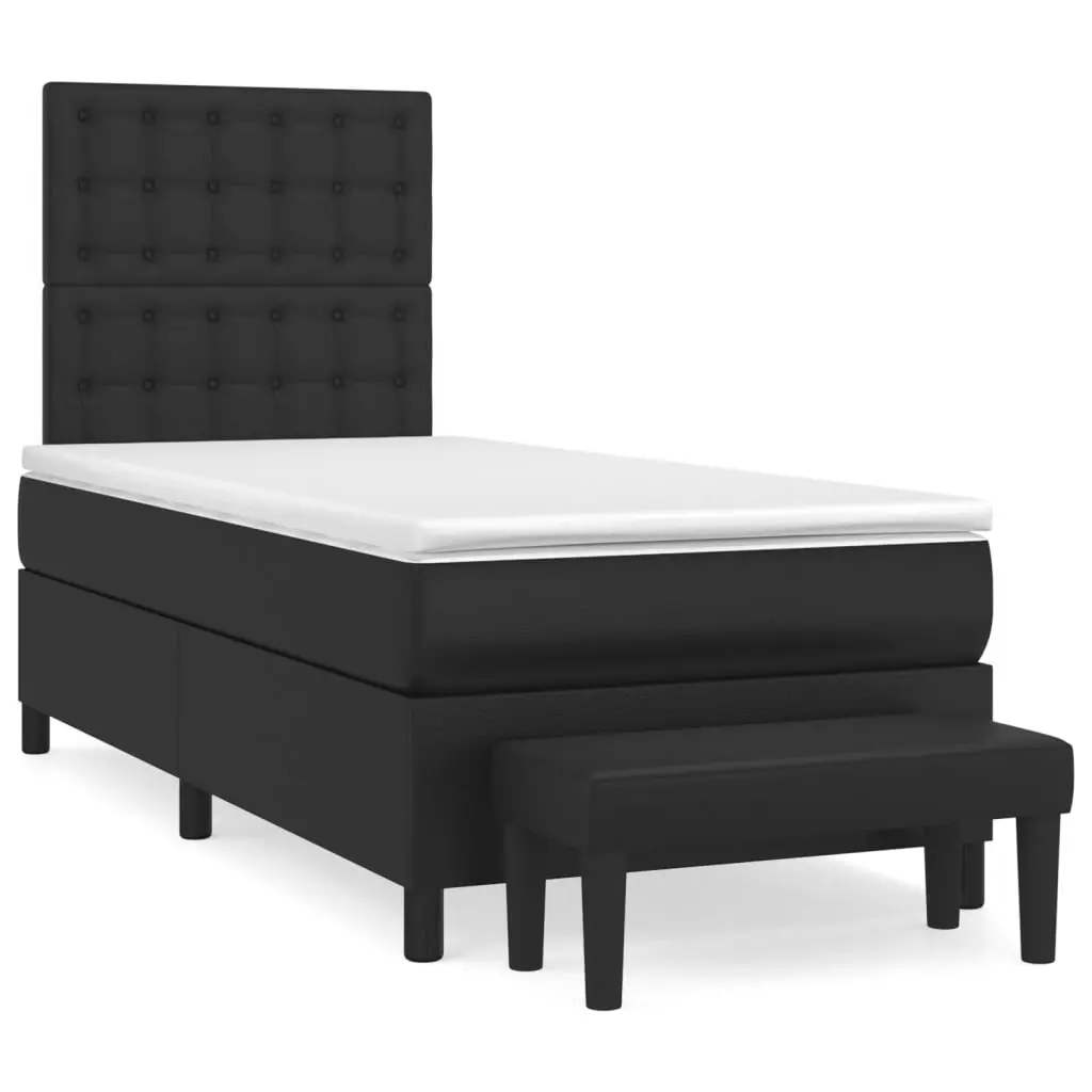 King Single Box Spring Bed with Pocket Spring Mattress Faux Leather Black