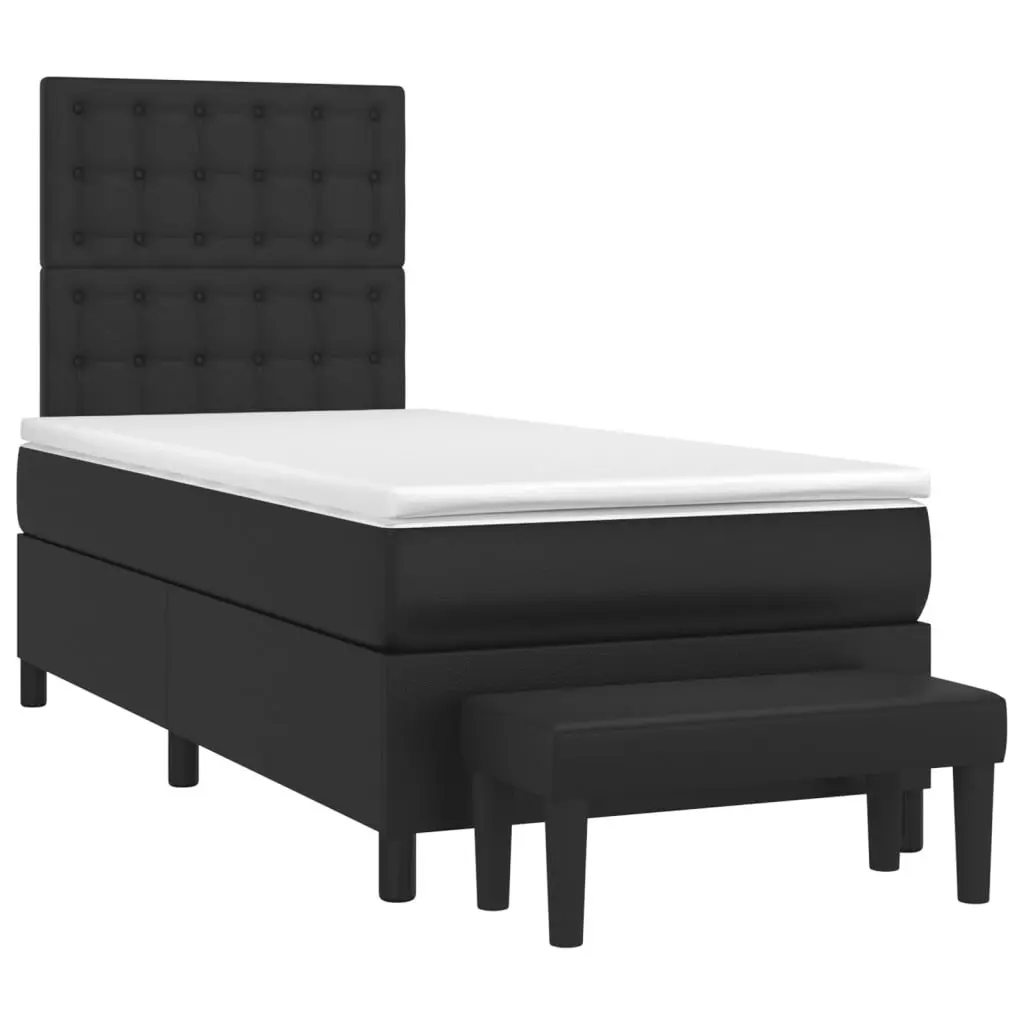 King Single Box Spring Bed with Pocket Spring Mattress Faux Leather Black