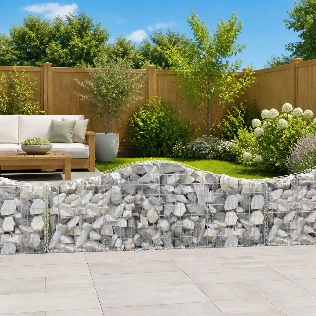 Arched Gabion Baskets Galvanised Iron 200 x 30 x 60/80 cm Silver 2 pcs Garden Barriers Retaining Walls Decorative Outdoor