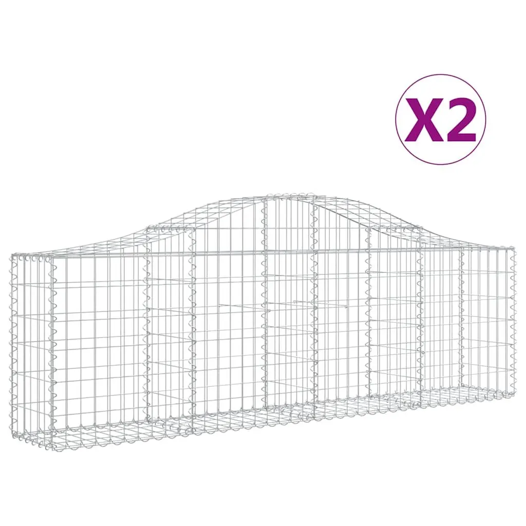 Arched Gabion Baskets Galvanised Iron 200 x 30 x 60/80 cm Silver 2 pcs Garden Barriers Retaining Walls Decorative Outdoor