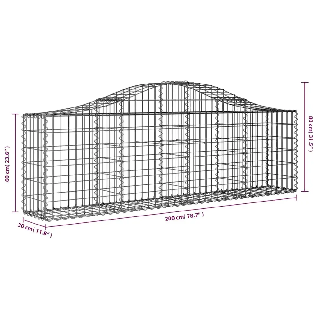 Arched Gabion Baskets Galvanised Iron 200 x 30 x 60/80 cm Silver 2 pcs Garden Barriers Retaining Walls Decorative Outdoor